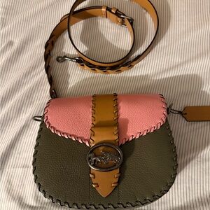 Coach Pink and Olive Colorblock Leather Crossbody Bag - BNNU